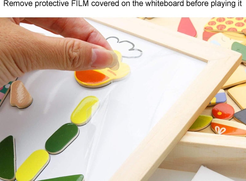Capstro Wooden Magnetic Board Game for Kids – Double-Sided Magnetic Animal Puzzle & Drawing Board with Erasable Marker | Preschool Educational Play Set – Happy Farm - Image 4